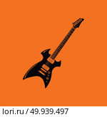 Electric guitar icon. Orange background with black. Vector illustration. Стоковая иллюстрация, агентство Ingram Publishing / Фотобанк Лори