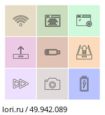 battery , wifi , network , infrared , signals , web , user interface , usb , battery cells , mobile , uploading , downloading , internet , icon, vector, design,  flat,  collection, style, creative,  icons. Стоковая иллюстрация, агентство Ingram Publishing / Фотобанк Лори
