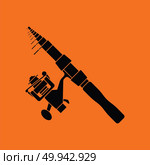 Icon of curved fishing tackle. Orange background with black. Vector illustration. Стоковая иллюстрация, агентство Ingram Publishing / Фотобанк Лори