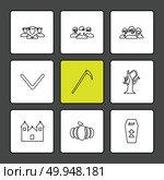 axe, tree , grave , halloween , rip , graveyard , horror , pumpkin , grave , cross , bat , scary , scare , candy , rip , horror , night , spider , icon, vector, design,  flat,  collection, style, creative,  icons. Стоковая иллюстрация, агентство Ingram Publishing / Фотобанк Лори