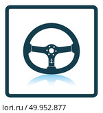 Icon of  steering wheel  on gray background, round shadow. Shadow reflection design. Vector illustration. Стоковое фото, агентство Ingram Publishing / Фотобанк Лори