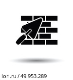Icon of brick wall with trowel. White background with shadow design. Vector illustration. Стоковое фото, агентство Ingram Publishing / Фотобанк Лори