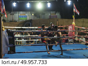 NAKHONNAYOK THAILAND- NOVEMBER 24 : Unidentified players in Thai Boxing " Muay Thai Kai Chon" on November 24 , 2015 at Thai temple Nakhonnayok Thailand. Редакционное фото, агентство Ingram Publishing / Фотобанк Лори