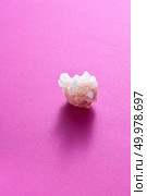 Big piece of a natural sea salt isolated on a rad backgrond with place under text.. Sea salt crystal on a pink paper background with soft shadows. Стоковое фото, агентство Ingram Publishing / Фотобанк Лори