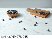 Natural fresh home grown berries for cooking sweet desserts on kitchen table. Concept of healthy homemade food.. Summer organic natural sweet blueberries in a wooden plate, board on a white with copy space. Стоковое фото, агентство Ingram Publishing / Фотобанк Лори