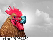 Biosecurity concept and quarantine biohazard danger as a chicken with a germ surgical mask as a health care infectious disease idea in a 3D illustration style. Стоковое фото, агентство Ingram Publishing / Фотобанк Лори