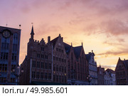 natural light sunset view of Old Markt square. Belgium. Old Markt square. Редакционное фото, агентство Ingram Publishing / Фотобанк Лори