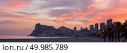 Benidorm. Panoramic, landscape sunset on the coast from Calpe to Alicante in the Mediterranean Spain. Benidorm sunset view from Calpe Alicante. Стоковое фото, агентство Ingram Publishing / Фотобанк Лори