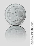 Silver coin ripple. The front side of the coin is reflected on a white glossy background. Worldwide Crypto-Currency. Silver coin ripple on white glossy background. Стоковое фото, агентство Ingram Publishing / Фотобанк Лори
