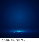 Blue stage background with light rays of spotlight and falling sparkling. Shimmering light dust shining. Studio room. Vector illustration. Стоковая иллюстрация, агентство Ingram Publishing / Фотобанк Лори
