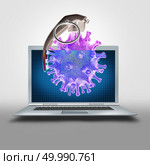 Logic bomb or computer virus symbol and malicious software or trojan horses and cyberwarfare icon on a laptop mobile device as a 3D illustration. Стоковое фото, агентство Ingram Publishing / Фотобанк Лори