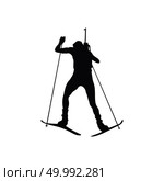 Biathlon sportsman silhouette. Black on white.  Vector illustration. Стоковое фото, агентство Ingram Publishing / Фотобанк Лори