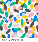 Abstract hand drawn colorful ink brush elements pattern on polka dot background. Vector illustration. Стоковая иллюстрация, агентство Ingram Publishing / Фотобанк Лори
