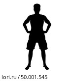 Man holding hands on belt confidence concept silhouette serious master of the situation front view icon black color vector illustration flat style simple image. Стоковая иллюстрация, агентство Ingram Publishing / Фотобанк Лори