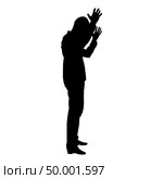 Concept of failure what is it for me problem Man raised hands silhouette icon black color vector illustration flat style simple image. Стоковая иллюстрация, агентство Ingram Publishing / Фотобанк Лори