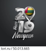 Happy New Year 2019 Grey Typography with Togo Flag Location Pin. Country Flag  Design. Стоковая иллюстрация, агентство Ingram Publishing / Фотобанк Лори