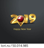 Happy New Year 2019 Golden Typography with Tonga Flag Location Pin. Country Flag  Design. Стоковая иллюстрация, агентство Ingram Publishing / Фотобанк Лори