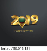 Happy New Year 2019 Golden Typography with Lithuania Flag Location Pin. Country Flag  Design. Стоковая иллюстрация, агентство Ingram Publishing / Фотобанк Лори