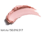 Smear of pink lipstick or makeup foundation on white background. Стоковое AI-изображение, AI-художник Юрий Поздников / Фотобанк Лори