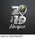 Happy New Year 2019 Grey Typography with Saint Pierre and Miquelon Flag Location Pin. Country Flag  Design. Стоковая иллюстрация, агентство Ingram Publishing / Фотобанк Лори