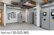 Electrical room showing control panels and cabinets. Стоковое AI-видео, аниматор Юрий Поздников / Фотобанк Лори