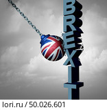Brexit or Britain exit  problem as a British political crisis with the European Union agreement as a crushing defeat of a Europe deal exit strategy after parliament crushing rejection as a 3D illustration. Стоковое фото, агентство Ingram Publishing / Фотобанк Лори