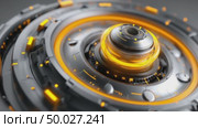 Futuristic technological device rotating with glowing orange lights. Стоковое AI-видео, аниматор Юрий Поздников / Фотобанк Лори