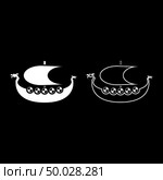 Viking drakkar Dracar sailboat Viking’s ship Viking boat icon set white color illustration flat outline style simple image. Стоковая иллюстрация, агентство Ingram Publishing / Фотобанк Лори