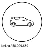 Mini car Compact shape for travel racing icon black color outline vector illustration flat style simple image in circle round. Стоковая иллюстрация, агентство Ingram Publishing / Фотобанк Лори