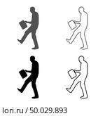 Cheerful man with a briefcase Concept success win Successfull bussines man icon set grey black color vector illustration outline flat style simple image. Стоковая иллюстрация, агентство Ingram Publishing / Фотобанк Лори