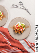 Fresh egg waffles dessert for breakfast with yogurt, strawberries and kiwi. Стоковое фото, агентство Ingram Publishing / Фотобанк Лори