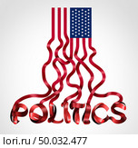 US politics and United States government political symbol as an American flag shaped as text as a creative icon for conservative republican and liberal democrat legislation or election for president or congress and senate as a 3D illustration. Стоковое фото, агентство Ingram Publishing / Фотобанк Лори