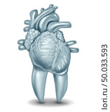Oral health and heart disease hygiene concept caused by dental plaque and gum disease due to mouth bacterial infection damaging the valves as a tooth shaped as a cardiovascular organ as a 3D illustration. Стоковое фото, агентство Ingram Publishing / Фотобанк Лори