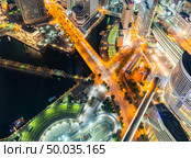 Aerial view street light illumination in Yokohama City Japan. Yokohama is the second largest city in Japan by population. Стоковое фото, агентство Ingram Publishing / Фотобанк Лори