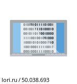 Laptop With Binary Code Icon. Flat color design. Data series. Vector illustration. Стоковая иллюстрация, агентство Ingram Publishing / Фотобанк Лори