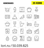 Home wares Line Icons Set For Infographics, Mobile UX/UI Kit And Print Design. Include: Appliances, Home, Home Ware, House, Pan, Bathroom, Furniture, Icon Set - Vector. Стоковая иллюстрация, агентство Ingram Publishing / Фотобанк Лори