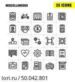 Miscellaneous Line Icons Set For Infographics, Mobile UX/UI Kit And Print Design. Include: Cog, Gear, Settings, Setting, Coin, Dollar, Money, Bag, Icon Set - Vector. Стоковая иллюстрация, агентство Ingram Publishing / Фотобанк Лори