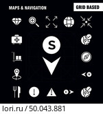 Maps And Navigation Solid Glyph Icon Pack For Designers And Developers. Icons Of Food, Fork, Kitchen, Knife, Tools, Arrow, Bearing, Direction, Vector. Стоковая иллюстрация, агентство Ingram Publishing / Фотобанк Лори