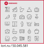 Home wares Line Icons Set For Infographics, Mobile UX/UI Kit And Print Design. Include: Appliances, Home, Home Ware, House, Pan, Bathroom, Furniture, Icon Set - Vector. Стоковая иллюстрация, агентство Ingram Publishing / Фотобанк Лори