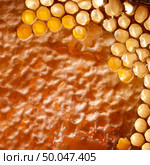 Macro photo of organic honey in honeycombs. Network generation concept. Top view. Macro photo of wax honeycombs with organic honey. Healthy product. Top view. Стоковое фото, агентство Ingram Publishing / Фотобанк Лори