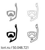 Diving mask with breathing tube Diving snorkel Equipments for swimming Snorkeling concept Swimming equipment icon set black grey color vector illustration flat style simple image. Стоковая иллюстрация, агентство Ingram Publishing / Фотобанк Лори