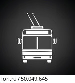 Trolleybus icon front view. Black background with white. Vector illustration. Стоковая иллюстрация, агентство Ingram Publishing / Фотобанк Лори