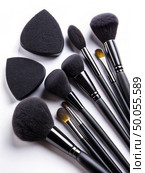Array of Makeup Brushes on White Surface. Generative AI. Стоковое AI-изображение, AI-художник Roman Zavorotny / Фотобанк Лори