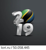 2019 Grey Typography with Tanzania Flag. Happy New Year Lettering. Стоковая иллюстрация, агентство Ingram Publishing / Фотобанк Лори