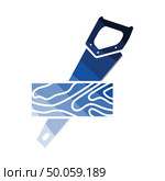 Handsaw cutting a plank icon. Flat color design. Vector illustration. Стоковая иллюстрация, агентство Ingram Publishing / Фотобанк Лори