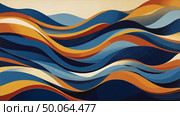 Serene waves of deep blue  abstract digital artwork with layered curves and threedimensional depth. Стоковое AI-изображение, AI-художник Андрей Бакусов / Фотобанк Лори