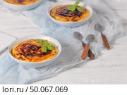 Leite creme, portuguese desert similar to creme brulee, cream brulee and burnt cream. Стоковое фото, агентство Ingram Publishing / Фотобанк Лори
