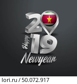 Happy New Year 2019 Grey Typography with Suriname Flag Location Pin. Country Flag  Design. Стоковая иллюстрация, агентство Ingram Publishing / Фотобанк Лори