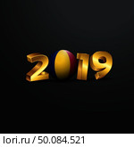 2019 Golden Typography with Chad Flag. Happy New Year Lettering. Стоковая иллюстрация, агентство Ingram Publishing / Фотобанк Лори