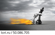 Business competition success and competitive energy over other business competitors as a powerful chess pawn winning and eliminating a king as a checkmate concept for overcoming challenges as a 3D illustration. Стоковое фото, агентство Ingram Publishing / Фотобанк Лори